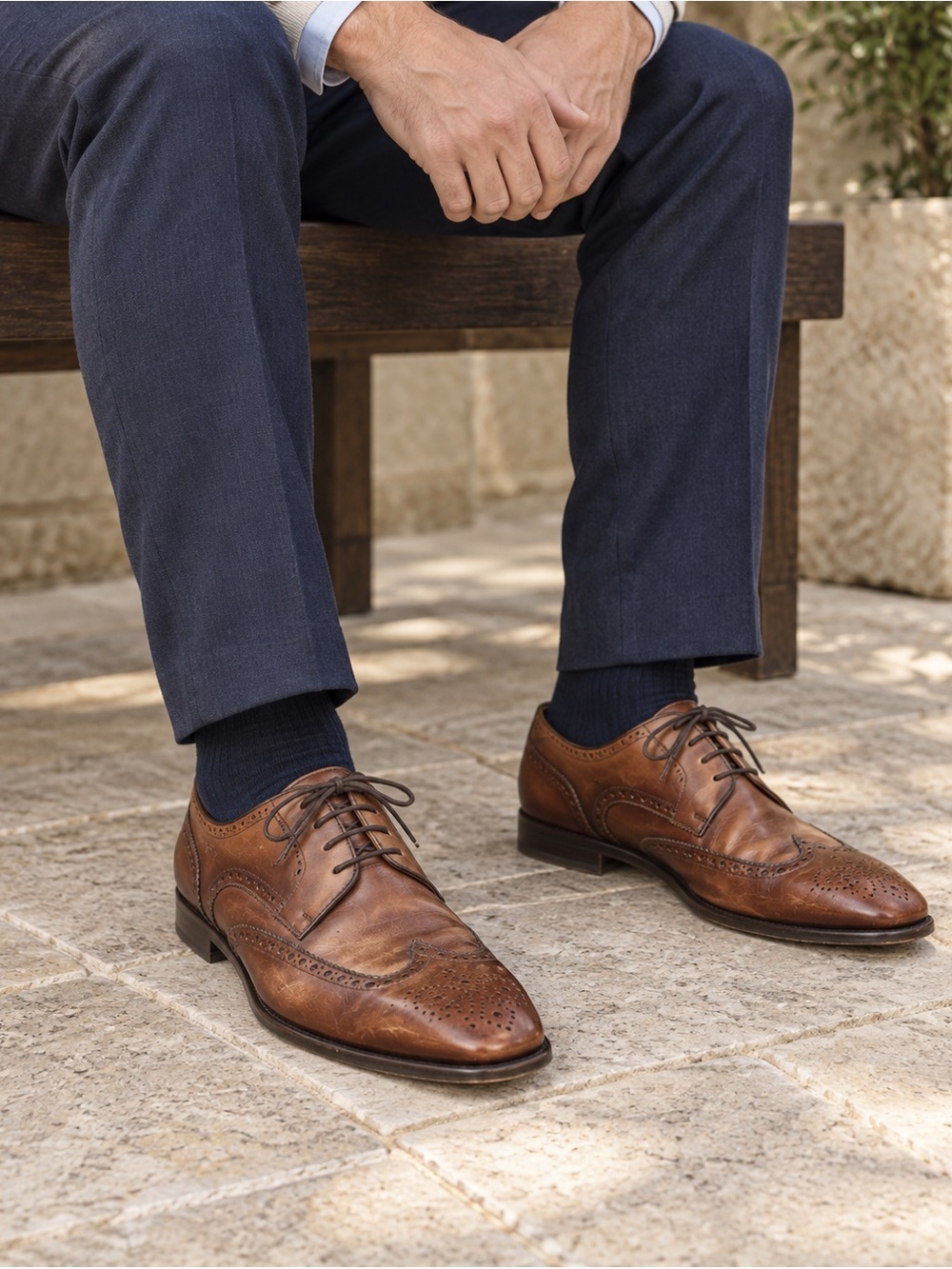 Magnanni Brown Leather Brogue Lace-Up Oxfords